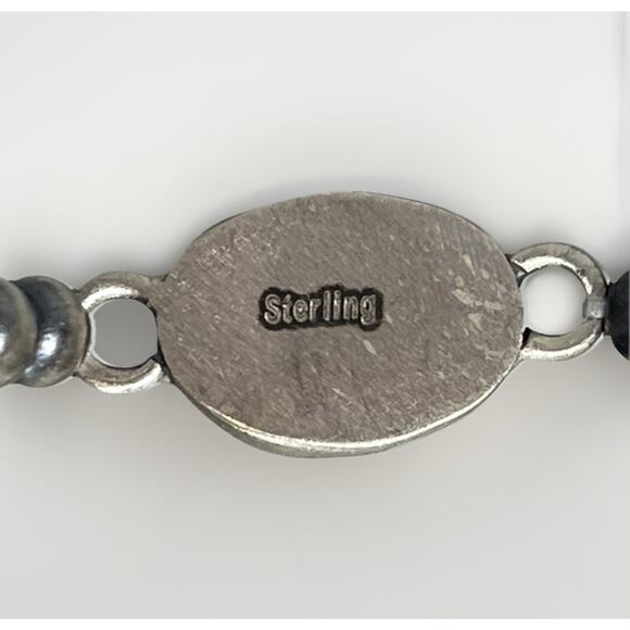 Native American Sterling Silver Pearl & Black Jack Turquoise Navajo Bracelet 7.5 - Picture 6 of 10